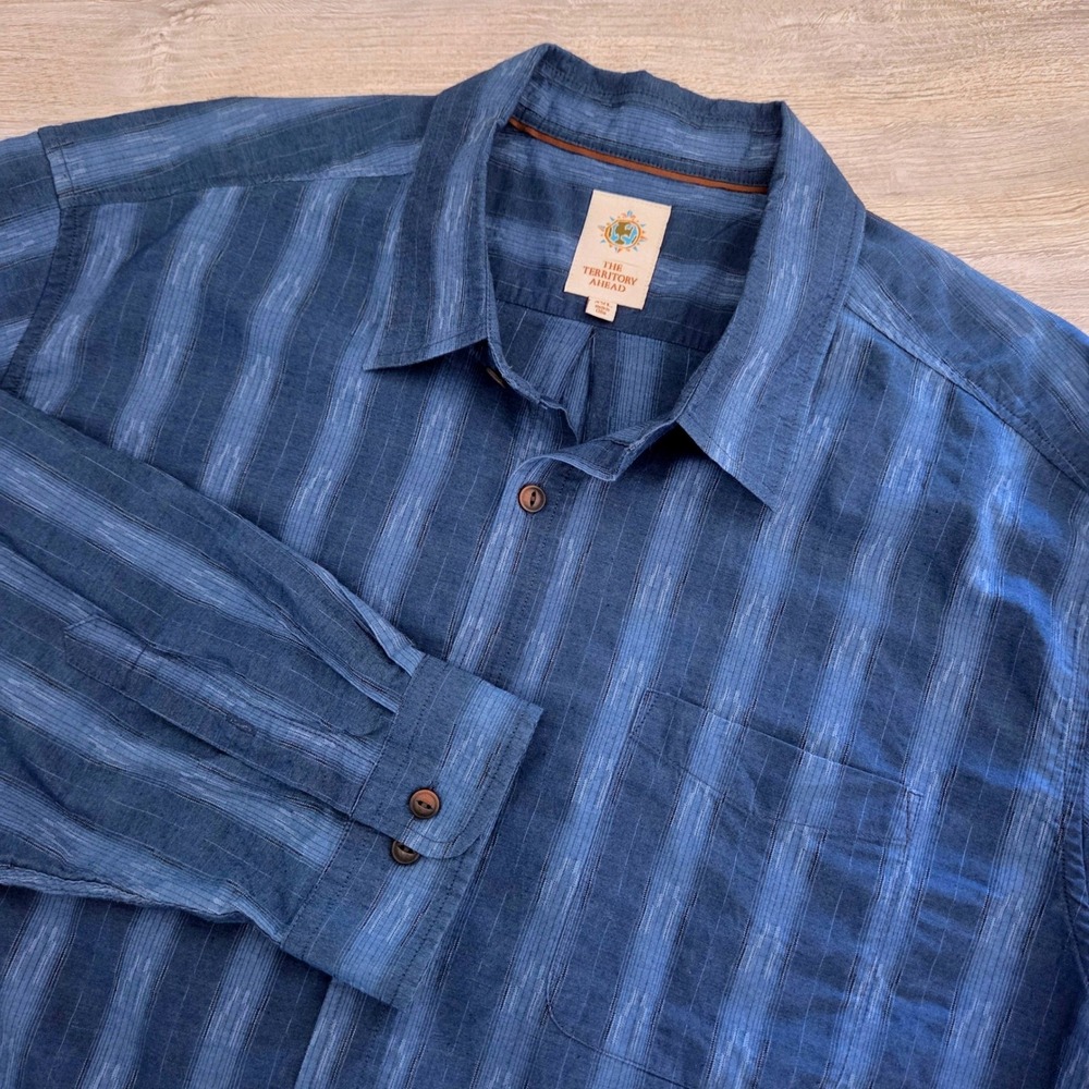 The Territory Ahead Button Down Blue Striped Cotton Shirt Mens XXL